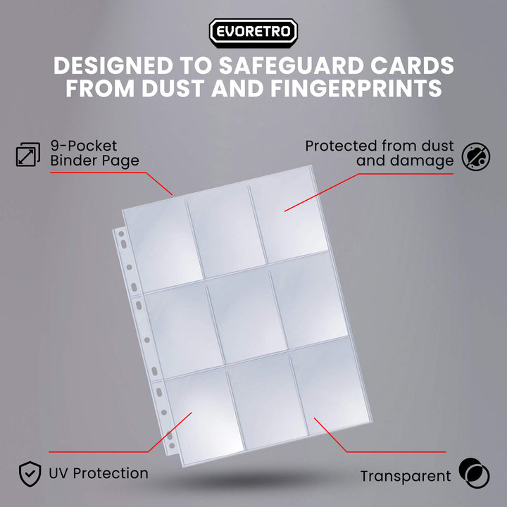 EVORETRO 9-Pocket Binder Pages for Trading Cards | 40 Sheets