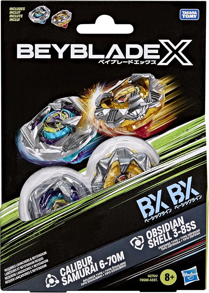 Beyblade X Calibur Samurai 6-70M BX & Obsidian Shell 3-85S BX Takara Tomy Dual Pack Set